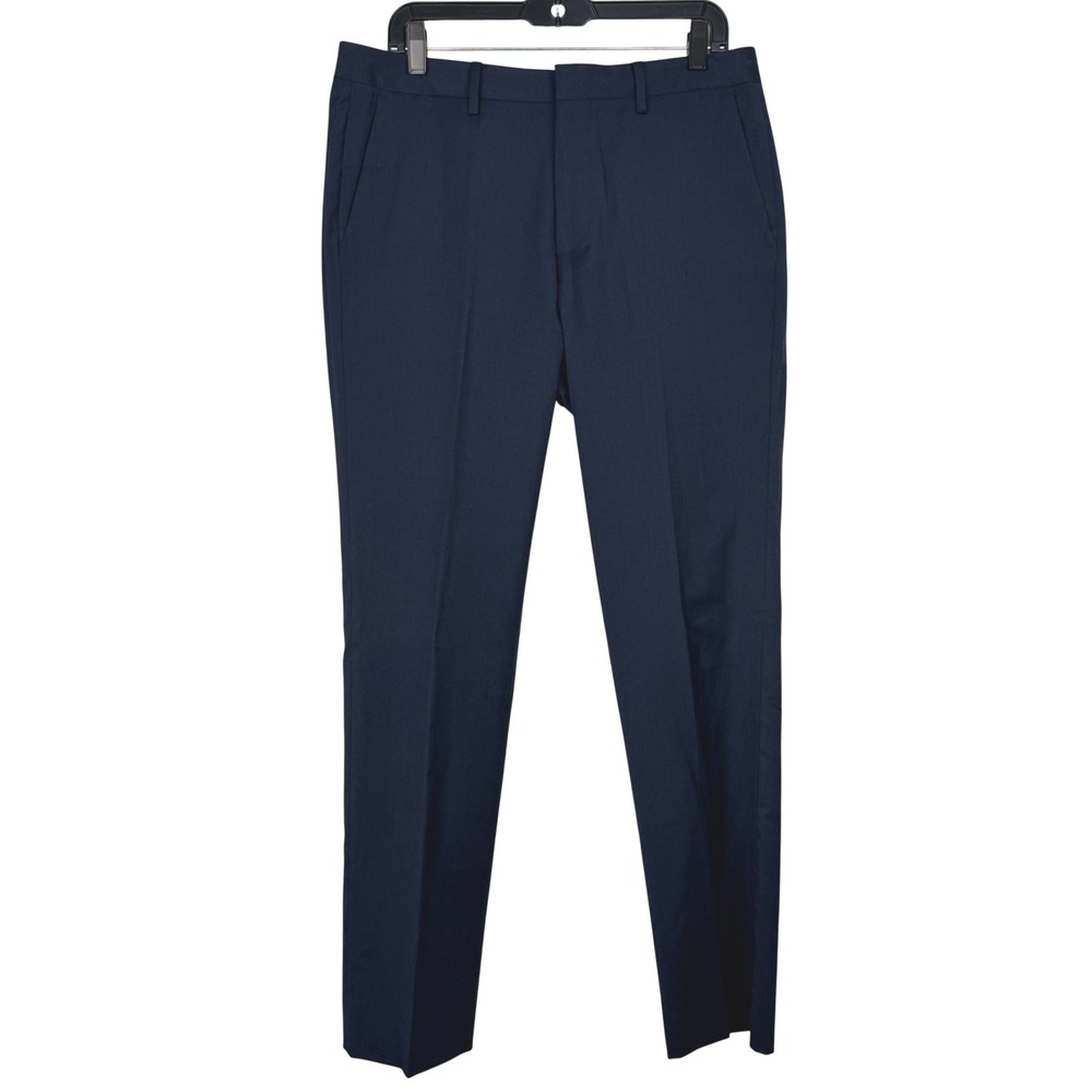Bonobos Jetsetter Wool Blend Dress Pants Mens 33x32 Stretch FLAT FRONT Navy Blue